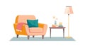 Inviting Orange Armchair with Side Table and Lamp, vector design Generative AI Royalty Free Stock Photo