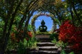 Inviting pathway leads to the vibrant Buddha Garden in Monkton, Maryland