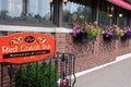 Inviting scene of exterior architecture welcoming guests to dinner and overnight stay, Red Coach Inn, Niagara Fall, New York, 2019