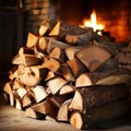 An inviting scene featuring neatly stacked chopped firewood, ready for winter heating. The rustic charm of the logs Royalty Free Stock Photo