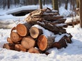 An inviting scene featuring neatly stacked chopped firewood, ready for winter heating. The rustic charm of the logs Royalty Free Stock Photo