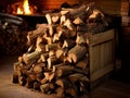 An inviting scene featuring neatly stacked chopped firewood, ready for winter heating. The rustic charm of the logs Royalty Free Stock Photo