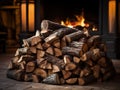 An inviting scene featuring neatly stacked chopped firewood, ready for winter heating. The rustic charm of the logs Royalty Free Stock Photo