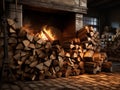 An inviting scene featuring neatly stacked chopped firewood, ready for winter heating. The rustic charm of the logs Royalty Free Stock Photo