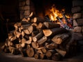 An inviting scene featuring neatly stacked chopped firewood, ready for winter heating. The rustic charm of the logs Royalty Free Stock Photo