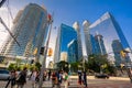 Inviting view of Toronto down town area with modern stylish buildings, cars and people walking across the street Royalty Free Stock Photo
