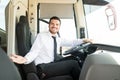 Inviting You To Get Into The Bus Royalty Free Stock Photo