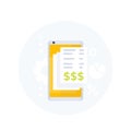 Invoice app, mobile payments vector icon