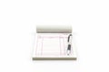 Invoice book which open blank page with pen.