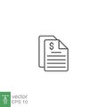 invoice, Dollar bank statement line icon style. Business Payment form document