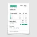 Invoice form template. Business Bill with data table. Paper order bookkeeping service document. Quotation vector design