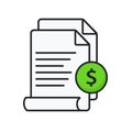 Invoice icon. Bill paid symbol. Payment and bill invoice. Tax form outline icon. Paper document with money sign. Vector