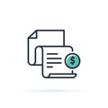 Invoice icon. Bill paid symbol. Tax form outline icon. Paper document with money sign. Vector illustration