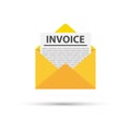 Invoice icon vector, email message received with bill document, flat style open envelope with invoice paper blank