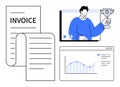 Invoice, Virtual Presentation, and Data Analytics Interface for Business Success and Digital Workflow Royalty Free Stock Photo