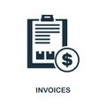 Invoices icon. Monochrome simple Invoices icon for templates, web design and infographics