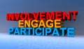 Involvement engage participate on blue