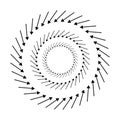 Inward spiral, swirl, twirl arrows, pointers. Rotation, cycle, recycle, contortion and ripple icon, symbol