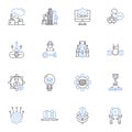 Inwards entry line icons collection. Gate, Access, Entryway, Portal, Passage, Door, Gateway vector and linear