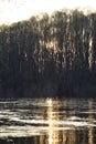 Inya River in the spring, ice drift. Novosibirsk.