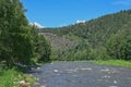 Inzer mountain river flows near Aigir rocks Royalty Free Stock Photo