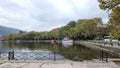 ioannina or giannena in autumn sesaon lake trees boats colors blue sky greece Royalty Free Stock Photo