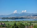 ioannina or giannena city panorama lake pamvotis in spring season greece