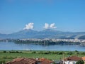 ioannina or giannena city panorama lake pamvotis in spring season greece