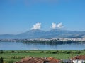 ioannina or giannena city panorama lake pamvotis in spring season greece