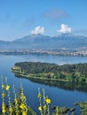 ioannina or giannena city panorama lake pamvotis in spring season greece