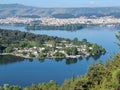 ioannina or giannena city panorama lake pamvotis in spring season greece