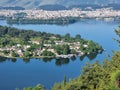 ioannina or giannena city panorama lake pamvotis in spring season greece