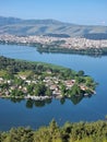 ioannina or giannena city panorama lake pamvotis in spring season greece