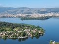 ioannina or giannena city panorama lake pamvotis in spring season greece