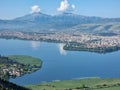 ioannina or giannena city panorama lake pamvotis in spring season greece