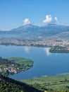 ioannina or giannena city panorama lake pamvotis in spring season greece