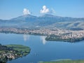 ioannina or giannena city panorama lake pamvotis in spring season greece