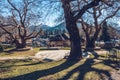 Ioannina lake in Epirus Region, Greece. Artistic panoramic view Royalty Free Stock Photo