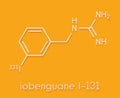 Iobenguane I-131 cancer drug molecule radiopharmaceutical. Skeletal formula.