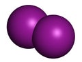 Iodine (I2) molecule. Solutions of elemental iodine are used as disinfectants