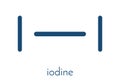 Iodine I2 molecule. Solutions of elemental iodine are used as disinfectants. Skeletal formula.