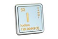 Iodine I stibium, chemical element sign. 3D rendering Royalty Free Stock Photo