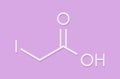 Iodoacetic acid molecule. Toxic alkylating agent. Skeletal formula. Royalty Free Stock Photo