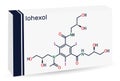 Iohexol molecule. Skeletal chemical formula. Paper packaging for drugs