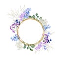 iolet floral frame watercolor illustration with hand drawn boho flower, orchid in color trandy very peri.