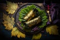 ional food styling Palatable Grape Leaves: Captivating Photography Skillfully Captures Delicious Dish
