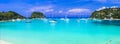 Ionian islands of Greece. splendid island Paxos. Beautiful turquoise bay and beach in Lakka village. Royalty Free Stock Photo