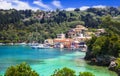 Ionian islands of Greece. splendid island Paxos.Beautiful turquoise bay and beach in Lakka village. Royalty Free Stock Photo