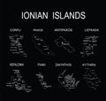 Ionian islands map set vector silhouette illustration isolated.