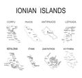 Ionian islands map set vector silhouette illustration isolated.